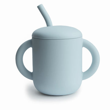 TAZA DIDÁCTICA+PAJITA SILICONA SOLID POWDER BLUE 9.5x7.15x12 CM