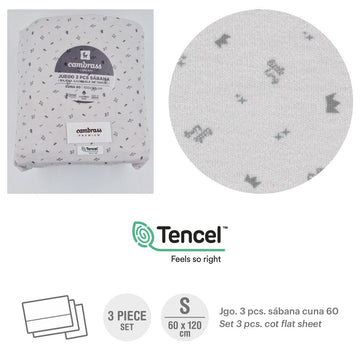 TRÍPTICO SÁBANAS CUNA 60 60x120x1 CM CORONA GRIS